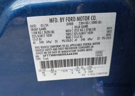 2024 Ford Maverick Xlt из США, поврежденный, VIN 3FTTW8H98RRA44399